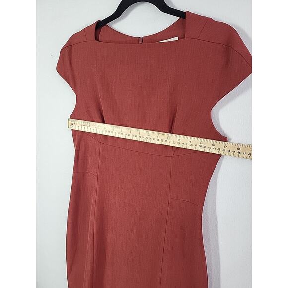 MM Lafleur Ashley Dress Red Size 8 Square Boat Neck Tailored Sheath Work Office - Picture 9 of 14